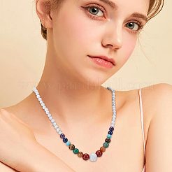 Collar de cuentas redondas de piedras preciosas mixtas naturales y sintéticas y pulsera de cuentas trenzadas&nbsp;SJEW-AR0001-01