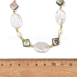 Colliers composés de perles ovales en nacre d'ormeau naturelle (type losange) et de perles baroques keshi naturelles&nbsp;NJEW-JN06522