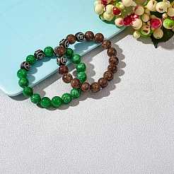 Bracciale elasticizzato con perline rotonde in giada mashan naturale marrone cocco&nbsp;BJEW-SW00077-09