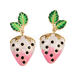 Orecchini pendenti a forma di fragola in acciaio inossidabile smaltato 304&nbsp;LS-EJEW-A138-10G-02