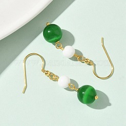 Boucles d'oreilles pendantes œil de chat en acier inoxydable 304 galvanisé&nbsp;EJEW-Z129-14G-03