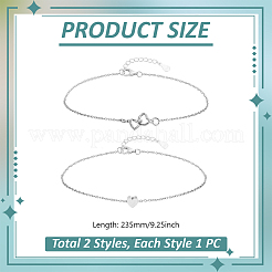 2 Stück 2 Stile 925 Sterling Silber Herz Link Fußkettchen-Sets&nbsp;AJEW-GA00029