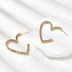 Micro en laiton de coeur pavent zircone cubique boucles d'oreille&nbsp;EJEW-F395-01B