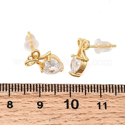 Ohrstecker aus Messing mit Mikropflaster und klarem Zirkonia in Herzform&nbsp;EJEW-P331-06G