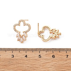 Orecchini a bottone con fiore in ottone micro pavé di zirconi cubici trasparenti per donna&nbsp;EJEW-G428-18G-02
