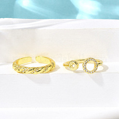 2 Stück 2 Stile Messing Micro Pave klare Zirkonia Manschettenringe für Frauen&nbsp;RJEW-S399-02G