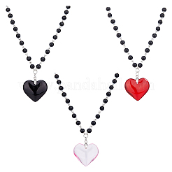 3 ensemble de colliers avec pendentif en forme de cœur en verre de 3 couleurs avec chaînes en perles en plastique&nbsp;NJEW-FI0001-40