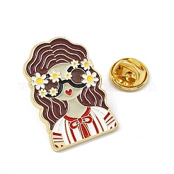 Hippie-Gänseblümchen-Mädchen-Emaille-Anstecknadeln&nbsp;AL-Z002-01G-02
