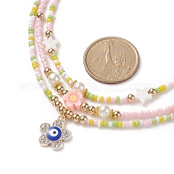 Set di collane con perline di semi di vetro e perle di conchiglia da 3 pezzo e 3 stili&nbsp;NJEW-JN04125