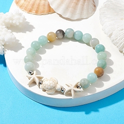Gefärbte synthetische türkisfarbene Schildkröten- und Seestern-Perlenarmbänder&nbsp;BJEW-JB10062-02