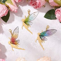 3 pz 3 colori resina e decorazioni pendenti angelo in ottone&nbsp;HJEW-JM02838