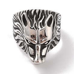 Breite Fingerringe aus 304er Edelstahl mit Wolfskopf für Herren&nbsp;RJEW-U005-16A-AS