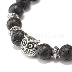 Bracciale elasticizzato con perline rotonde in pietra lavica naturale&nbsp;BJEW-JB07477