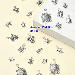 24 pièces 6 styles pendentifs tortue de mer en alliage de style tibétain&nbsp;FIND-YW0004-56