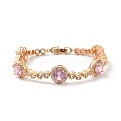 Bracelets à maillons plats ronds en laiton avec micro pavé de zircones cubiques&nbsp;KK-R217-27G