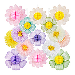 15 pz di palline di fiori di carta a nido d'ape e ornamenti pendenti di crisantemo&nbsp;AJEW-PH0007-58