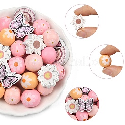50pcs 10 styles de perles de bois imprimées&nbsp;WOOD-YW0002-02