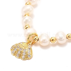 Bracciali in ottone con ciondoli a forma di conchiglia con micro pavé di zirconi cubici&nbsp;BJEW-D447-12G-01
