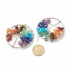 Anello intrecciato con pietre preziose miste e orecchini a cerchio con albero della vita&nbsp;EJEW-JE04885
