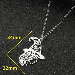 Colliers pendentifs en acier inoxydable représentant une sorcière&nbsp;WG0654A-02