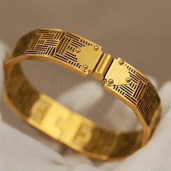 Bracelets manchettes géométriques creux en acier inoxydable 304 pour femmes&nbsp;WG16A84-01