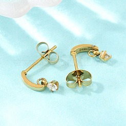 Boucles d'oreilles puces en acier inoxydable 304 serties d'un seul zircon cubique pour femmes&nbsp;SA-CBAB549-05G