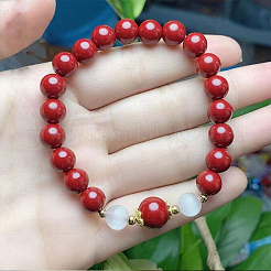 Collane e bracciali con perline rotonde di cinabro e set di orecchini pendenti&nbsp;WGFCFD5-01