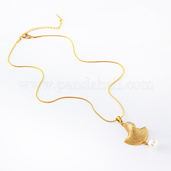 3 collar con colgante de abanico de perla blanca redonda de acero inoxidable francés para mujer&nbsp;DZ3657
