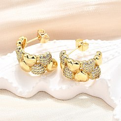 Orecchini a bottone da donna in ottone con micro pavé di zirconi trasparenti&nbsp;EJEW-U056-02A-G