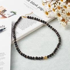 Collier rond en pierre de lave naturelle et perles de bois pour hommes femmes&nbsp;NJEW-JN03696