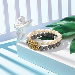 Ensembles de bracelets extensibles en bois naturel&nbsp;BJEW-JB07617