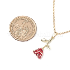 Halsketten mit dunkelrotem Emaille-Rose-Blumen-Anhänger aus Legierung zum Valentinstag&nbsp;NJEW-TA00183
