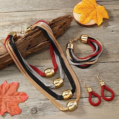 Collane multistrato con perline a barile in lega e orecchini pendenti e set di bracciali multistrato&nbsp;FS-WGE8EEA-01