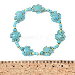 Bracciali elastici da donna e uomo con perline sintetiche turchesi e ottone&nbsp;BJEW-JB13876-02