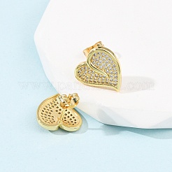 Micro latón corazón allanan aretes de óxido de circonio cúbico&nbsp;EJEW-B153-19G-02