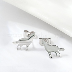 Anlaufgeschützte Ohrstecker aus 304er Edelstahl mit Wolf-Motiv für Damen&nbsp;EJEW-Z017-13P