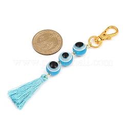 Adornos colgantes con cuentas redondas de resina y borlas de poliéster con forma de ojo malvado&nbsp;HJEW-JM04164-01