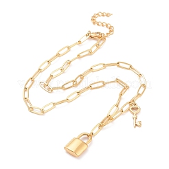 Collana con ciondolo a forma di lucchetto e chiave scheletrica in acciaio inossidabile 304 per donna&nbsp;NJEW-G018-11G