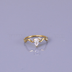 Anelli da dito a goccia in acciaio inossidabile 304 con zirconi cubici trasparenti per donna&nbsp;FS-WG6614B-02