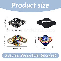 6 Stück 3 Stile Glas Strass & Wolle Planeten Broschen&nbsp;JEWB-FH00040
