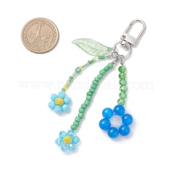 Décorations suspendues en forme de fleur en œil de chat et perles de verre&nbsp;HJEW-TA00383-03