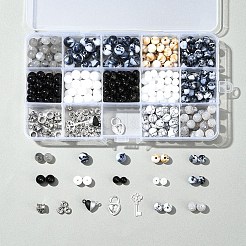 DIY-Sets zur Schmuckherstellung für Paare aus Legierung und runder natürlicher weißer Jade und Obsidian und Crackle-Achat und synthetischen Howlithperlen&nbsp;DIY-FS0007-49