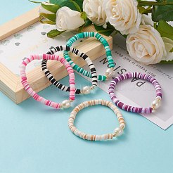 Braccialetti elastici perline heishi in argilla polimerica&nbsp;BJEW-JB05773