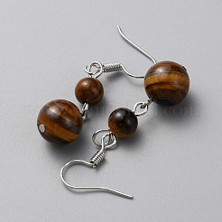 Orecchini pendenti con perline rotonde in occhio di tigre naturale&nbsp;EJEW-WH0001-11C