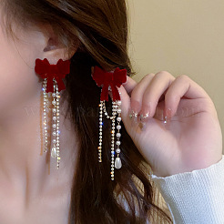Pendientes de botón con borla y lazo de aleación con rhinestone de cristal&nbsp;FS-WGAF2AD-02