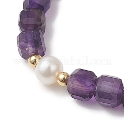Braccialetti elastici con perle d'acqua dolce coltivate e ametista naturale per donna&nbsp;BJEW-JB13327