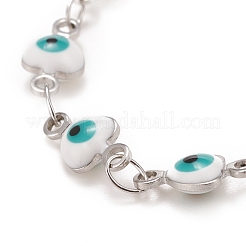 Bracciale a cuore smaltato con catene a maglie malocchio&nbsp;BJEW-P271-06P-01