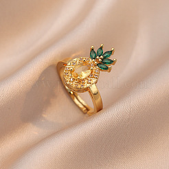 Ananas Edelstahl Strass Anhänger Halskette & Ohrstecker & Fingerring Set&nbsp;WG65275-04