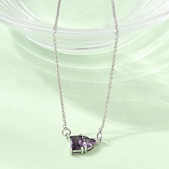 Collares con colgante rectangular y en forma de corazón de latón con circonitas cúbicas engastadas en cadena de cable&nbsp;KK-CBAB173-04P-03