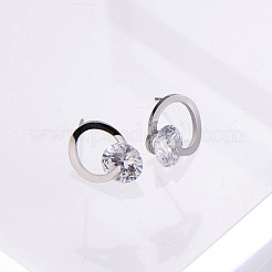 Boucles d'oreilles à tige en acier inoxydable avec anneau en oxyde de zirconium transparent&nbsp;ZH7800